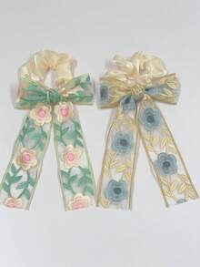 1/2 dây buộc tóc đuôi ngựa in hoa phong cách Trung Hoa thanh lịch dành cho nữ, dây buộc tóc bằng vải lanh in họa tiết cổ điển sang trọng dành cho tiệc lễ hội, kỳ nghỉ, trang phục hàng ngày, dây buộc tóc, phụ kiện đội đầu - Nhiều màu - Xem 11