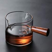 Taza medidora de Espresso de vidrio con mango de madera, jarra de leche de boca doble/única, suministros de café, taza medidora de cocina transparente resistente al calor - T1 - Ver 1