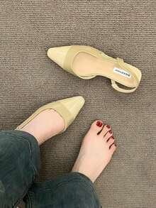 2025 Frühling/Herbst Neue Geschlossene Zehen Niedrige Absatz Damen Sandalen, französisch zarte nackte Spitze Zehen Lässig Block Absatz Rückenfreie Schuhe - Khaki - Übersicht 3