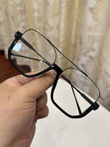 1 Stück Damen Mode Vintage Quadratische Piloten Oversized Schwarze Nicht-Verschreibungsbrille, Lässig Dekoration für täglichen Ausgang und Straßenfotografie