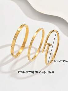 1/3 件时尚 18K 镀金不锈钢四叶草指甲手链，适合女士聚会和日常佩戴，欧美风格，个性、优雅、奢华的方晶锆石腕带，婚礼首饰套装 - 金色 - 查看 10