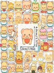 50pcs Cute Cartoon Yellow Bear Stickers, Waterproof Decorative Stickers For Cups, Desserts School Supplies, Back To School