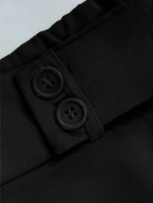 女士小码低腰休闲工作商务腰部纽扣设计松紧腰拼色条纹长裤，夏季/秋季，适合办公室商务休闲 - 黑色 - 查看 8