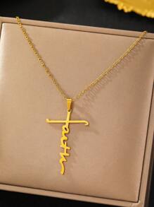 1pc Fashionable Vintage Stainless Steel Cross Pendant Necklace, Cool & Elegant Delicate Hanging Accessory