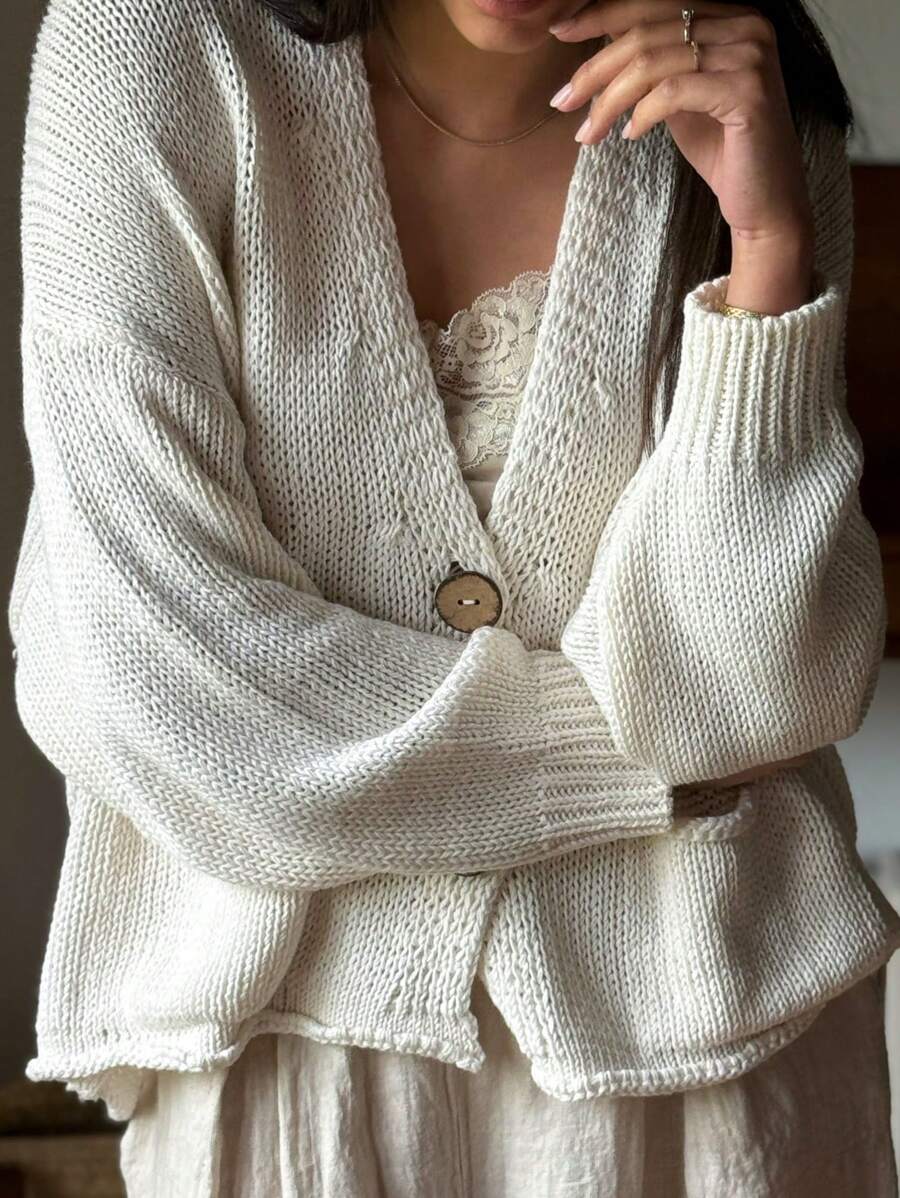 Women Retro Casual Cardigan - Soft Acrylic Loose Long Sleeve Casual Elegant Jacket, Autumn/Winter