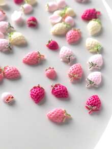 50 Peças Decorações de Arte de Unhas Fofinhas de Morango, Acessórios de Unhas 3D Rosa Pastel Frutas Realistas, Joias de Unhas, Suprimentos de Unhas - Multicolorido - Visão 5