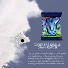 Drain Clearing Powder, For Unclogging Bathroom And Kitchen Drains, Dissolves Blockages, Removes Odors, Cleaning Agent