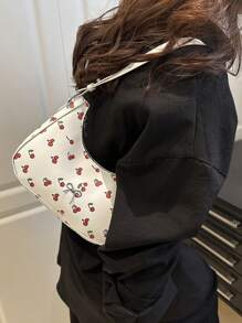 Bolso de hombro con estampado de cereza y decoración de lazo para moda, adecuado para compras, monedero, jóvenes, estudiantes universitarias, oficinistas. Perfecto para la oficina, universidad, trabajo, negocios, desplazamientos, actividades al aire libre, viajes y excursiones.