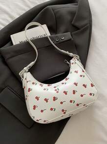 Bolso de hombro con estampado de cereza y decoración de lazo para moda, adecuado para compras, monedero, jóvenes, estudiantes universitarias, oficinistas. Perfecto para la oficina, universidad, trabajo, negocios, desplazamientos, actividades al aire libre, viajes y excursiones.