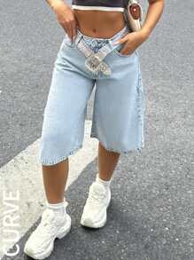 Pantaloni di jeans larghi e ampi da donna taglie comode in stile Y2K con ricamo di farfalle sulle tasche