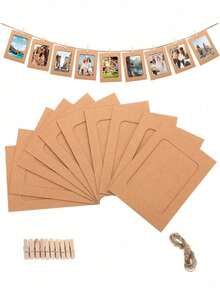 21 件/套纸质相框、纸板相框 DIY 夹子照片架悬挂照片展示横幅、纸质照片横幅、悬挂照片墙适用于婚礼、周年纪念、生日、节日派对、家居装饰、桌面 DIY 装饰、家居、教室、办公室、婚礼和墙壁装饰（带夹子和麻线）