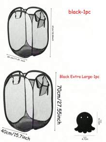 1pc Black And White Foldable Laundry Basket With Handle And Side Pockets, Large Capacity Pop-Up Laundry Basket With Handle - Foldable Mesh Laundry Basket For Storing Dirty Clothes, Please Check The Size Label Before Purchasing 