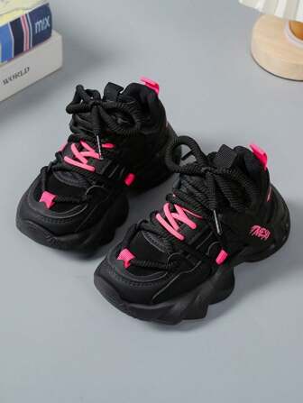 1 双女童运动鞋，双色软底耐磨舒适校靴，儿童鞋，钩环系带皮革鞋面，适合跑步、休闲、户外、学校、所有季节的女童鞋