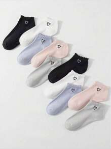 10/15 Pares de Meias Coloridas de Coração para Tornozelo, um Acessório Essencial para Garotas, Estilo Doce Japonês, Uso Diário Versátil, Design Baixo, Antiderrapante e Hipoalergênico, Meias Confortáveis e Respiráveis para Mulheres