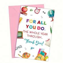 1PC Cute Teacher Appreciate Card, End Of Year Teacher Thank You Card, Thanks For Teachers, Cartoon Design, Quality Envelope, Graduation Party Gift