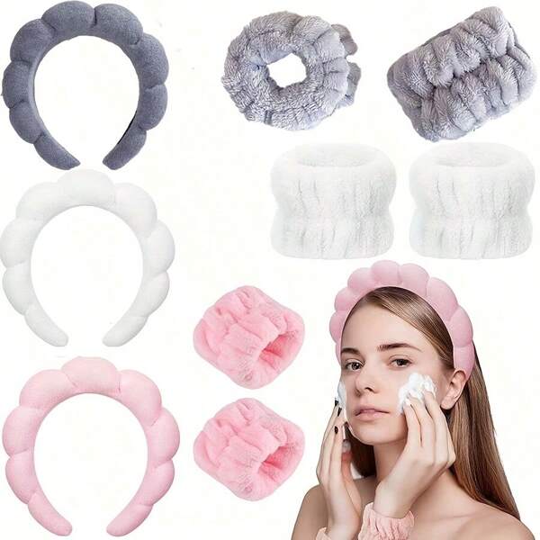 1 Confezione di Fasce per Spa per Lavare il Viso o Trattamenti Viso, Fasce per la Cura della Pelle, Fasce per il Trucco in Spugna, Fasce in Spuglia di Spugna, Fasce per Lavare il Viso, Fasce Gonfie per Sport o Yoga, Accessori di Moda per Donne e Ragazze, Ottimi Regali, Bianco, Fasce per Capelli per Donne, Accessori per Capelli, Cerchietti per Capelli