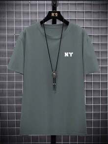 Men's Letter Print Drop Shoulder T-Shirt - Black - View 10