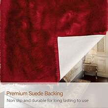 4x6ft Fluffy Faux Fur Area Rug - Ultra Soft Plush Carpet For Bedroom & Living Room | Machine Washable Fuzzy Floor Mat For Bedside & Home Decor - Đỏ sẫm - Xem 4
