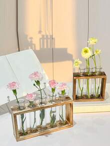 桌面玻璃植物繁殖站试管植物玻璃容器木质支架适用于水培植物切割办公室家居装饰 - 1pc - 查看 2