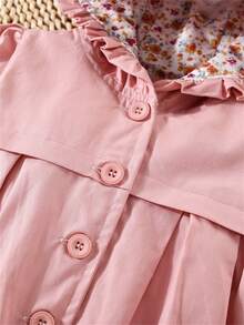 Abrigo con capucha, Chaqueta exterior de un solo botonadura de unicolor para niña bebé, Otoño/Invierno - Rosa - Ver 4