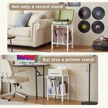 LELELINKY 2-Tier Bamboo Record Player Stand With Vinyl Record Storage Up To 100 Albums, Boho Bedroom Record Holder And Multi-Functional End Table For Living Room, Natural - White - View 8