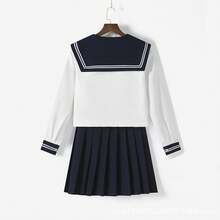 KLFYY Japanese JK School Uniform Blue Collar White Two-Piece Sailor Suit Spring And Autumn Long Sleeve Pleated Skirt Suit - 長袖款套裝(送領結) - 查看 2