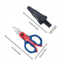 Ciseaux d'électricien en acier au carbone de haute qualité, pinces industrielles lourdes pour câbles, lames anti-dérapantes pour déposer manuellement. Kit de ciseaux d'amélioration de l'habitat + étui - Rouge et bleu - Voir 2