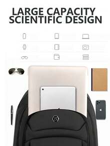 男士多隔层尼龙字母印花背包，可装15.6英寸笔记本电脑，多口袋轻便书包，大容量旅行包，便捷通勤日用背包，多功能背包，适合学生、中小学生、商务旅行、旅游、日常通勤、户外运动、节日及生日礼物 - 紫色 - 查看 8