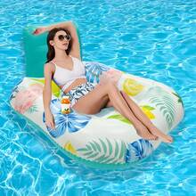 1pc Thickened PVC Inflatable Lounge Chair | Tropical Flamingo & Lemon Print Pool Float For Adults | Summer Water Relaxation Essential - Multicolor - View 3