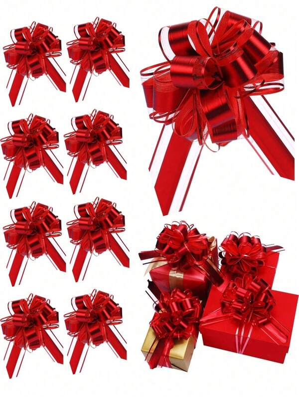 6 piezas - Lazos de tiro para envolver regalos en Día de San Valentín, Navidad, boda, canastas, color multicolor para decoración de fiestas, hogar, puerta, regalos, duchas nupciales (Rojo)