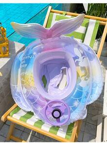 1 件儿童充气游泳圈，加厚防倾倒美人鱼风格水上玩具，适合男婴和女婴的游泳座椅 - 彩色 - 查看 9
