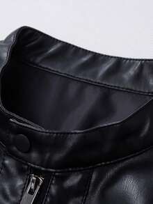 男士长袖立领修身仿皮摩托车夹克，休闲百搭 - 黑色 - 查看 6