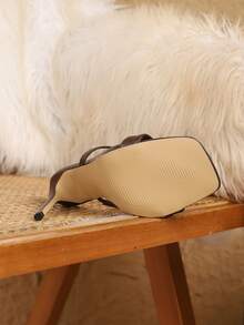 女士性感时尚露跟绑带穆勒鞋，方头细高跟休闲百搭黑色高跟凉鞋，细高跟鞋 - 咖啡棕 - 查看 7