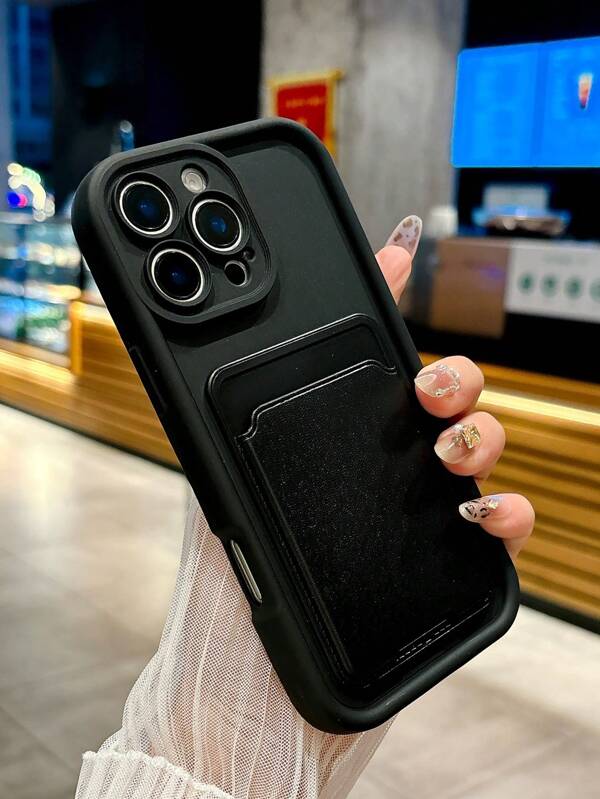 1 pieza Funda de teléfono con diseño de portacartas, de unicolor, con protección completa anti-caídas y lente, elegante funda para smartphone compatible con Samsung Galaxy y modelos de , resistente al agua, a los golpes y a los arañazos