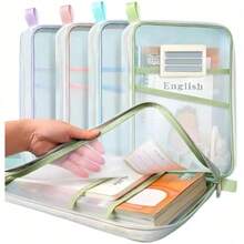Ergonomic Design Durable Nylon Transparent Zippered Mesh File Organizer Bag With Multiple Compartments, Perfect For Office, Student, And Home Storage, Desk Storage - 紫色 - 查看 8