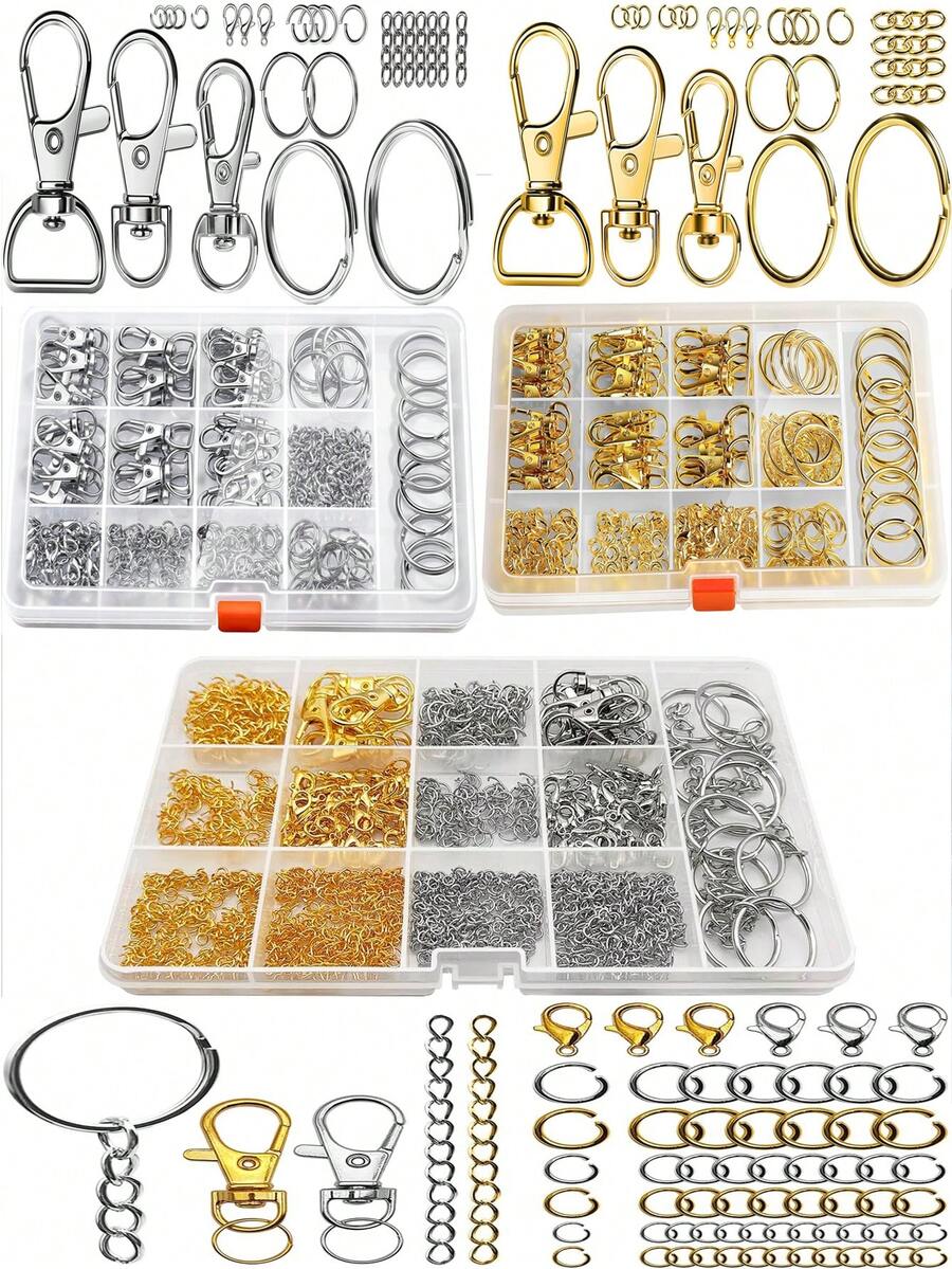 DIY 13-Slot Fashion Keychain Making Kit, Key Ring, Key Chain, Hardware, Lobster Clasp, Box Accessories, Keychain Craft Jewelry - Multicolor - View 1
