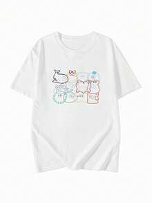 200g Pure Cotton T-Shirt 2025 Summer Ladies New Short Sleeve Pure Cotton Holiday Pattern Short Sleeve Round Neck Couple Wear Small Shirt Tops - 白色 - 查看 3