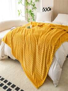 1 件舒适法兰绒羊毛毯 - 超柔软、轻盈、适合所有季节，采用六角提花设计，适合万圣节居家、圣诞节露营和旅行、母亲节亮黄色、时尚房间卧室装饰配件、羊毛毯 - 黃色 - 查看 7