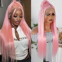 13X6 Free Part Platinum Blonde Lace Front Wigs 28 Inch Pre Plucked Long Straight Hair Wigs Glueless Soft Ash Blonde Colored Wigs Heat Resistant Fiber Hair Synthetic Lace Front Wigs For Women For Daily Christmas Party Cosplay Use - Màu Hồng baby - Xem 2