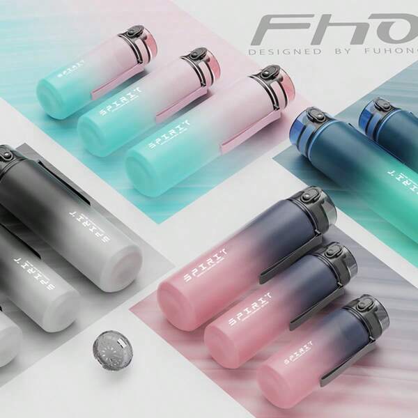 1pc Large Capacity Gradient Color Outdoor Sports Water Bottle, High-Quality Plastic Cup With Lock, Bounce Cup, Tumbler