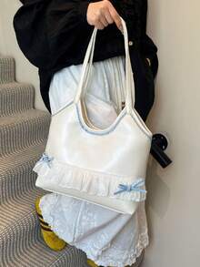 Ballet Style Tote Bag, Large Capacity Fashionable And Versatile, Suitable For Vacation Travel - White - View 3
