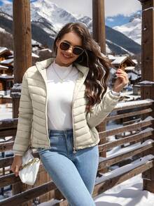 Risissida Women's Autumn Minimalist Hooded Cape Jacket - No Zipper Design, Practical Pockets - Beige - View 3