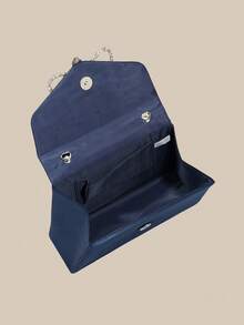 1pc Premium Satin Clutch Bag With Elegant Crystal Bowknot Decor, Suitable For Handheld, Tote, Shoulder Or Crossbody Carry, Ideal For Wedding, Party, Prom, Evening Events - Navy Blue - View 7