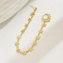 1pc Star & Moon Tassel Nose Stud, Clip-On Nose Ring, Piercing Look Earring Style Nose Hoop For Women - Multicolor - View 5