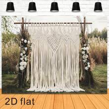 1pc2D Bohemian Outdoor Wedding Theme Beige Floral Handmade Tassel Pattern Background Fabric For Outdoor Wedding Party Decoration Banner Photography Background Vinyl