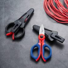 Ciseaux d'électricien en acier au carbone de haute qualité, pinces industrielles lourdes pour câbles, lames anti-dérapantes pour déposer manuellement. Kit de ciseaux d'amélioration de l'habitat + étui - Rouge et bleu - Voir 3