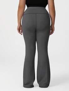 Sodalemon Women Plus Size Fitness Fold Waistband Elastic Training Gym Curvy Leggings Outdoor Casual Tennis Trousers Sport Flare Pants