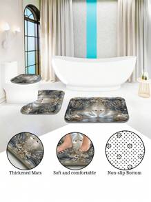 1 pièce/4 pièces Rideau de douche décoratif avec cygne gris sur scène, avec crochets multiples. Ensemble de salle de bain comprenant le rideau de douche, le tapis de sol antidérapant, le tapis en U pour toilette, le tapis de couvercle de toilette, la décoration de chambre, la décoration de la maison, la décoration et les accessoires de salle de bain, un cadeau parfait pour la rentrée scolaire