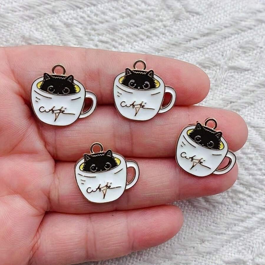 10个可爱猫咪珐琅饰品 - 锌合金吊坠，可用于DIY耳环、手链和项链 - 吊墜貓咪 - 查看 1