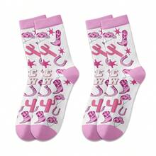 1 Pair Pink Cowboy Boots Pattern Socks - Cute Pink Cowboy Boots And Desert Pattern Design, Full Of Western Style. 360 Digital Printing Mid-Calf Socks With Random Printing, Fashionable, Scandinavian Style, Casual & Comfortable, Everyday Casual Wear, Romantic, Simplicity, Cute, Elegant, Mature Charm, Commuter Casual Everyday Wear, Funny Fabric Closure Underwear & Sleepwear & Socks, All Season Exclusive Design, Fall - Multicolor - View 12